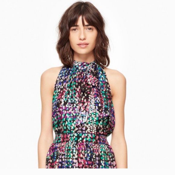 Kate Spade Multicolor metallic dot top blouse bow size large nwot - Picture 1 of 10